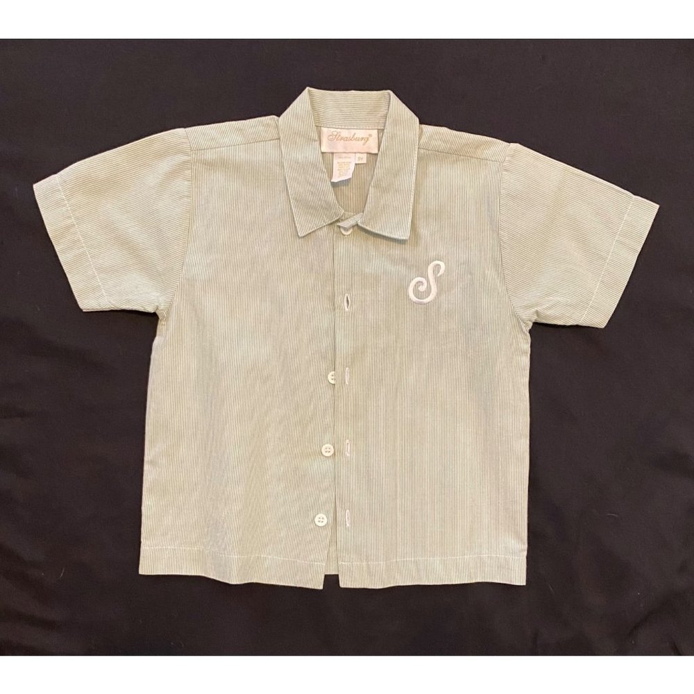 $48 New Strasburg Children 5 5Y S Monogram Seersucker Shirt Top Green Striped